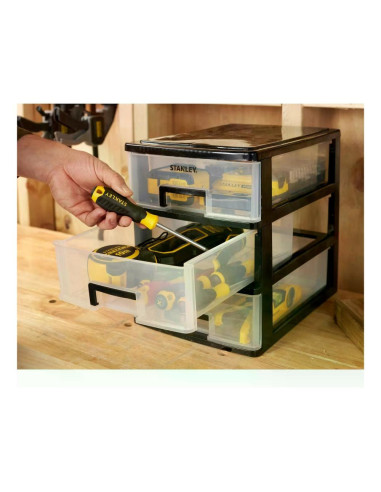 STANLEY Porta minuteria Large 3 Cassetti ESSENTIAL Nero, Giallo e Trasparente 34 x 25 x 32,3 cm STST40712 1