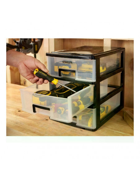 STANLEY Porta minuteria Large 3 Cassetti ESSENTIAL Nero, Giallo e Trasparente 34 x 25 x 32,3 cm STST40712 1
