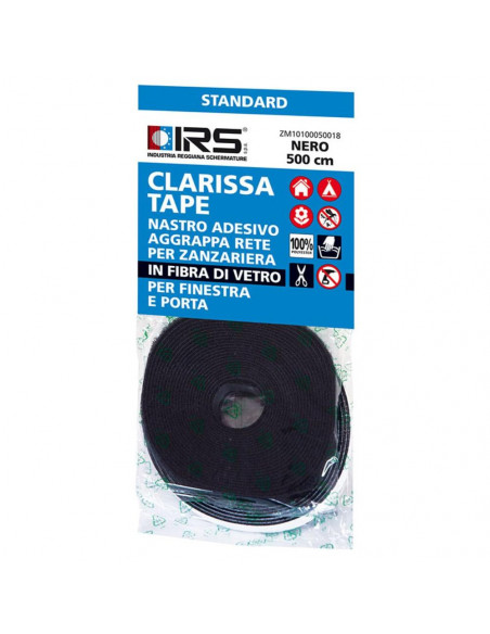 IRS Nastro adesivo zanzariere Attacca e Stacca CLARISSA Nero 5000 x 8 mm