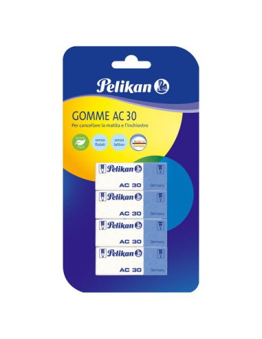 PELIKAN Gomma cancellare Ac30 Doppio Uso 4 pz Bianco e Blu