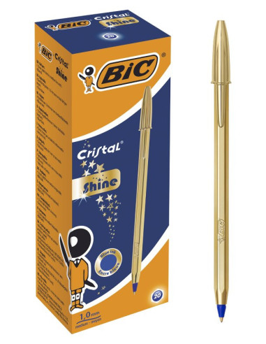 Penna BIC Cristal Shine Gold Blu