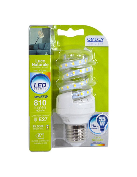LAMPADA LED SPIRALINA 4 GIRI 9W 810 LUMEN 4500 K ATTACCO E27 OMEGA CLASSE A+