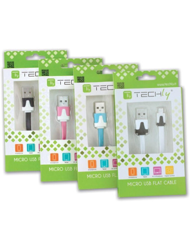 Cavo Flat USB AM a Micro USB M Rosa 1m