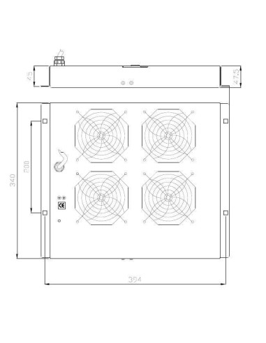 Gruppo di 4 Ventole a Soffitto Senza Termostato per Rack 19'' Grigio