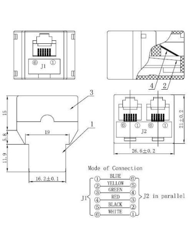 Accoppiatore telefonico 2x 6P6C F a...