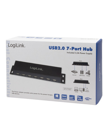 Hub USB 2.0 7 Porte con Case Metallico