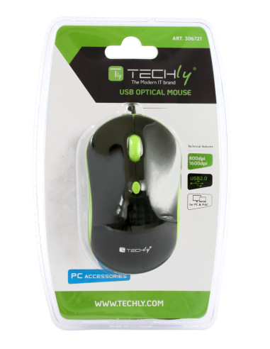 Mouse Ottico USB 1600 Dpi Nero/Verde