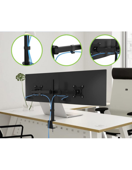 Supporto da Scrivania per 2 Monitor 13-27'' Diametro 48 mm ad Altezza Regolabile con Morsetto a C