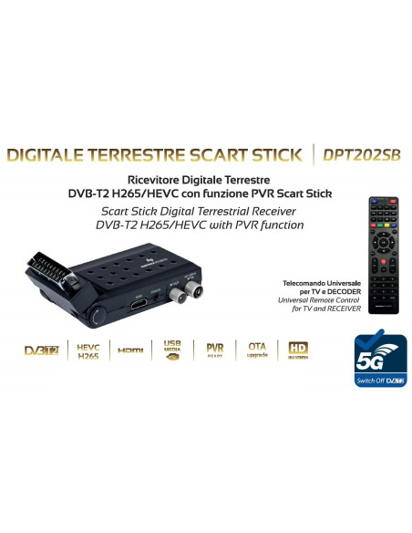 Ricevitore Digitale Terrestre DVB-T2 H265/HEVC