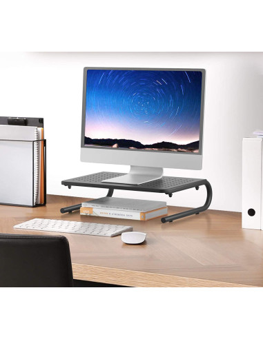 Stand Supporto da Scrivania per Monitor Notebook in Metallo 370mm Nero