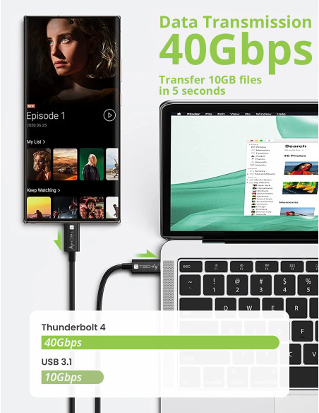 Cavo USB 4 Gen 3 Type-C&trade Thunderbolt M/M E-Mark 8K 40Gbps 100W PD 0