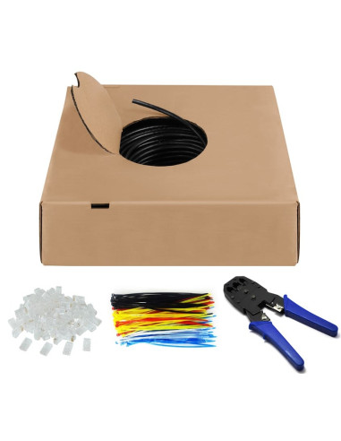 Kit Matassa U/UTP Cavo Cat.6 CCA Rigido 305m Fascette e Plug RJ45