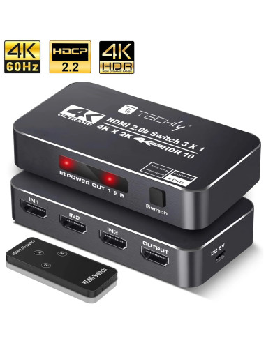 Switch HDMI 2.0b 3in 1out 4K HDR HDCP2.2 con Telecomando