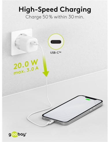 Alimentatore Caricatore Rapido USB-C&trade PD GaN Nano 20W 3A Bianco