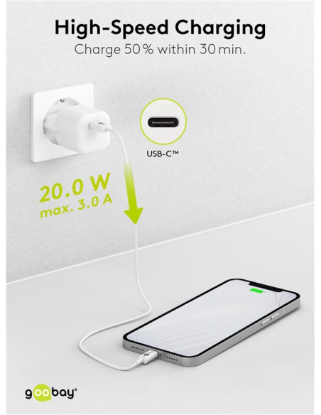 Alimentatore Caricatore Rapido USB-C&trade PD GaN Nano 20W 3A Bianco