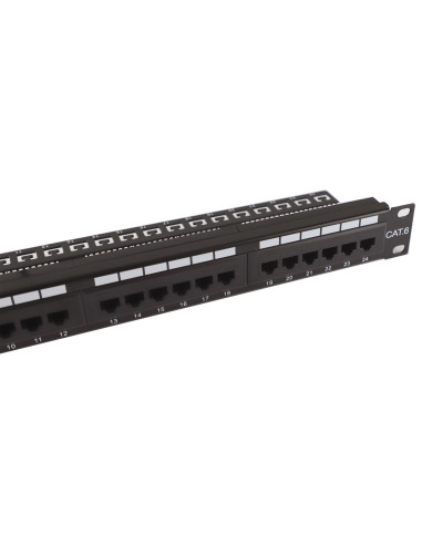 Pannello Patch UTP 24 Posti Cat.6 1U con barra gestione cavi removibile Nero