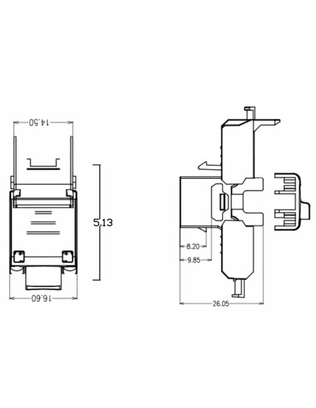 Frutto Keystone RJ45 Cat.6A UTP Tool-Free Nero Grigio