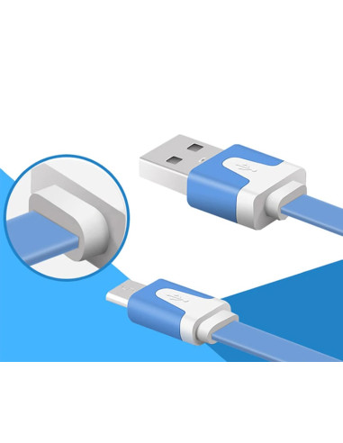 Cavo Flat USB AM a Micro USB M Azzurro 1m