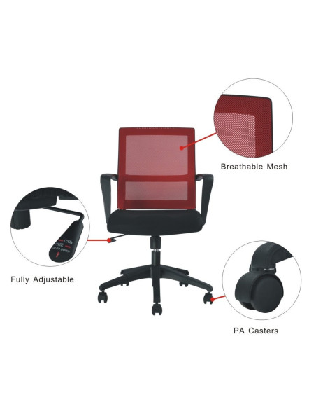 Sedia per Ufficio con Schienale Medio Nero/Bordeaux
