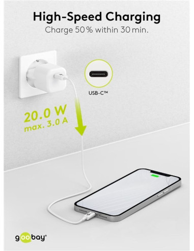 Alimentatore Caricatore Rapido USB-C&trade PD GaN Nano 20W 3A Bianco