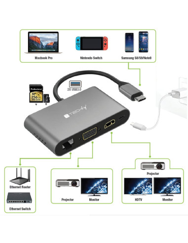 Docking Station USB-C&trade SuperSpeed Multiporta USB HDMI VGA RJ45 MicroSD