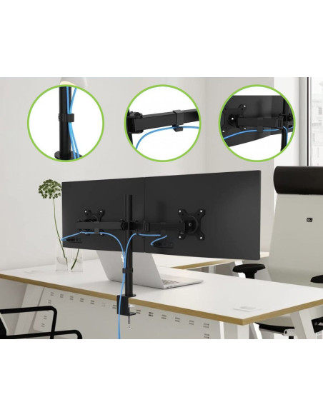 Supporto da Scrivania per 2 Monitor 13-27'' Diametro 48 mm ad Altezza Regolabile con Morsetto a C