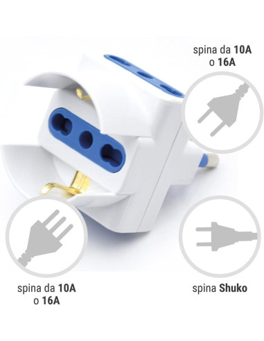 Adattatore Triplo Spina 2P+T 16A