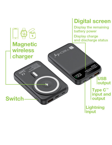 Power Bank Wireless Magnetico 3 in 1 con LED 10.000 mAh 22