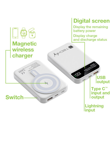 Power Bank Wireless Magnetico 3 in 1 con LED 10.000 mAh 22