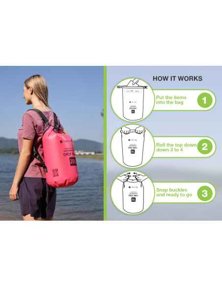 Sacca Impermeabile 20L Dry Bag con Tracolla Regolabile Fucsia