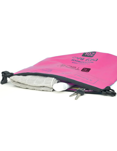 Sacca Impermeabile 20L Dry Bag con Tracolla Regolabile Fucsia