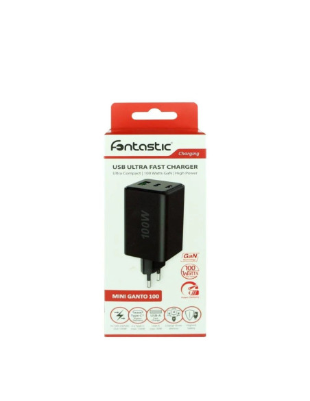 Caricatore Alimentatore GaN 100W 2x USB-C&trade 1x USB-A Power Delivery Fast Charger Nero