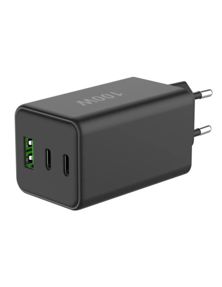 Caricatore Alimentatore GaN 100W 2x USB-C&trade 1x USB-A Power Delivery Fast Charger Nero