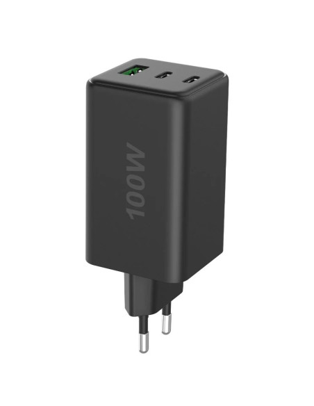 Caricatore Alimentatore GaN 100W 2x USB-C&trade 1x USB-A Power Delivery Fast Charger Nero