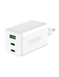 Caricatore Alimentatore GaN 100W 2x USB-C&trade 1x USB-A Power Delivery Fast Charger Bianco