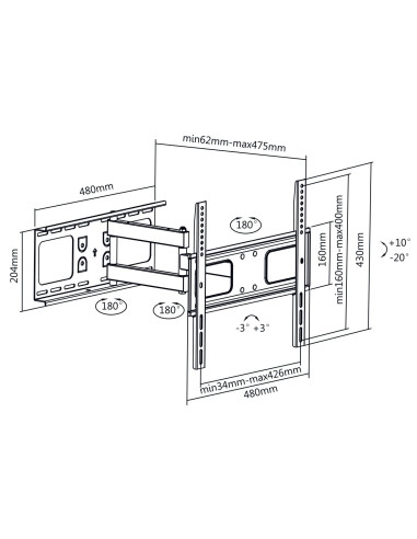Supporto a Muro Universale Full-Motion per TV 32-55''