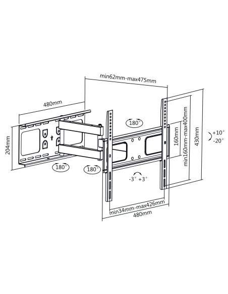 Supporto a Muro Universale Full-Motion per TV 32-55''
