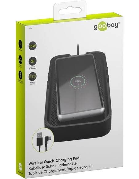 Caricatore Smartphone Qi Wireless da Auto 15W Silicone Nero
