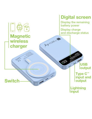 Power Bank Wireless Magnetico 3 in 1 con LED 10.000 mAh 22