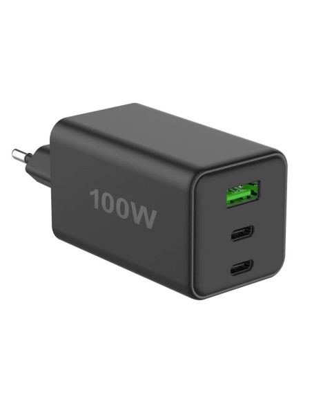 Caricatore Alimentatore GaN 100W 2x USB-C&trade 1x USB-A Power Delivery Fast Charger Nero
