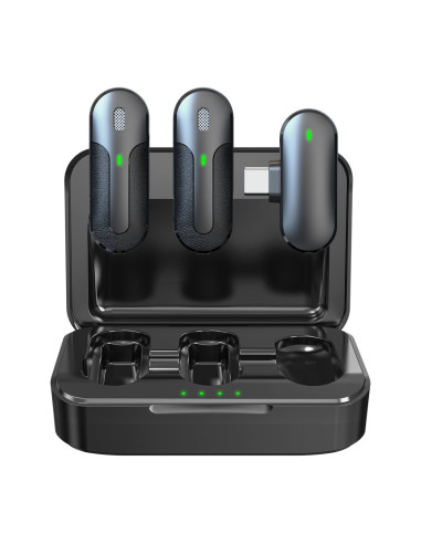 Set 2 Mini Microfoni Lavalier Wireless con Ricevitore USB-C&trade e Custodia di Ricarica