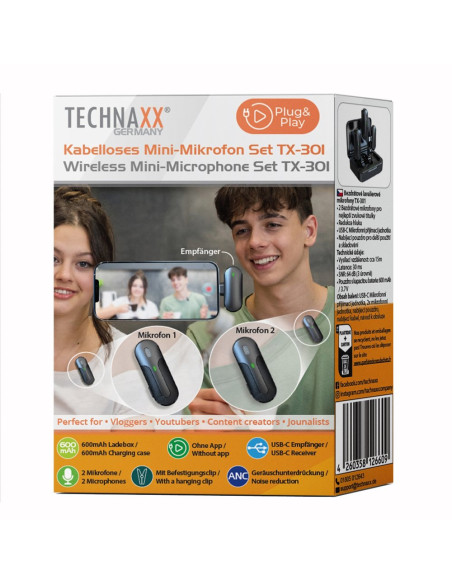 Set 2 Mini Microfoni Lavalier Wireless con Ricevitore USB-C&trade e Custodia di Ricarica