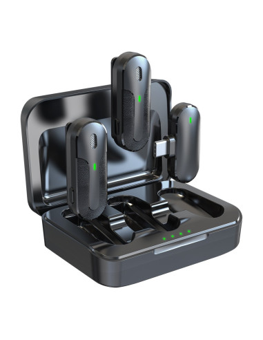 Set 2 Mini Microfoni Lavalier Wireless con Ricevitore USB-C&trade e Custodia di Ricarica