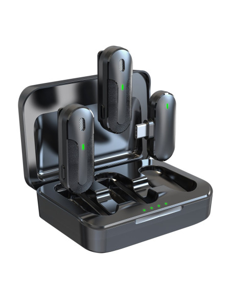Set 2 Mini Microfoni Lavalier Wireless con Ricevitore USB-C&trade e Custodia di Ricarica