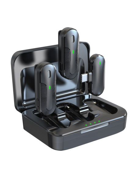 Set 2 Mini Microfoni Lavalier Wireless con Ricevitore USB-C&trade e Custodia di Ricarica