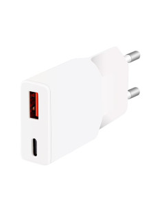 Caricatore Alimentatore GaN USB-C&trade (PD) + USB-A (QC) da Muro 20W Bianco