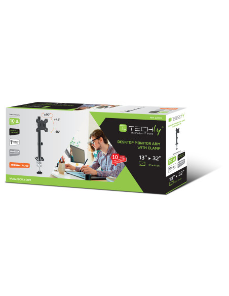 Supporto da Scrivania con Morsetto per Monitor 13-32'' Braccio Corto Inclinabile