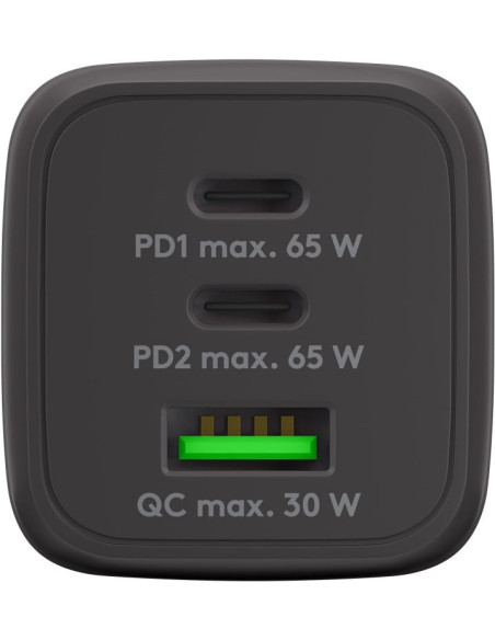 Nano Caricatore Alimentatore GaN 2xUSB-C&trade (PD) + USB-A (QC) da Muro 65W Nero