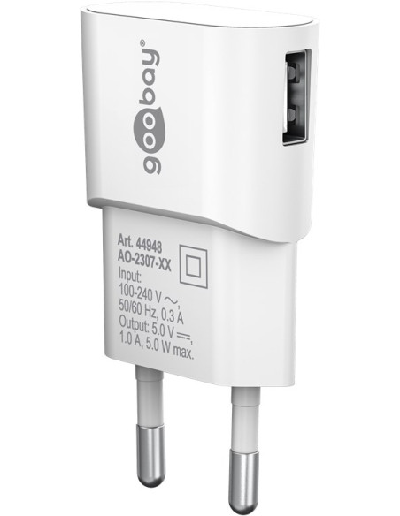 Caricatore USB 1A 5W Compatto Spina Europea Bianco
