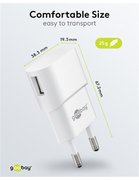 Caricatore USB 1A 5W Compatto Spina Europea Bianco